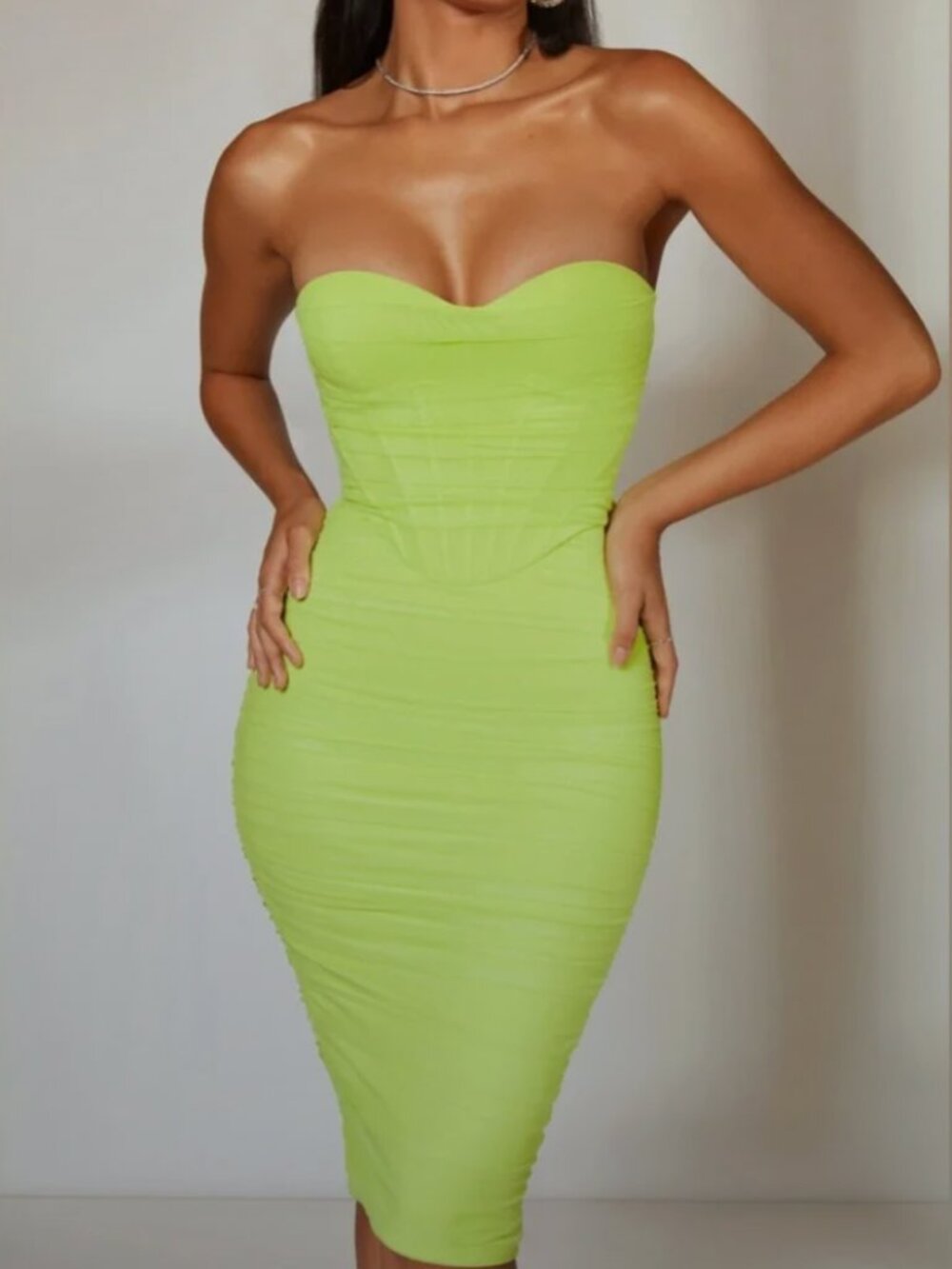 Oh Polly Corset Midi Dress in Lime